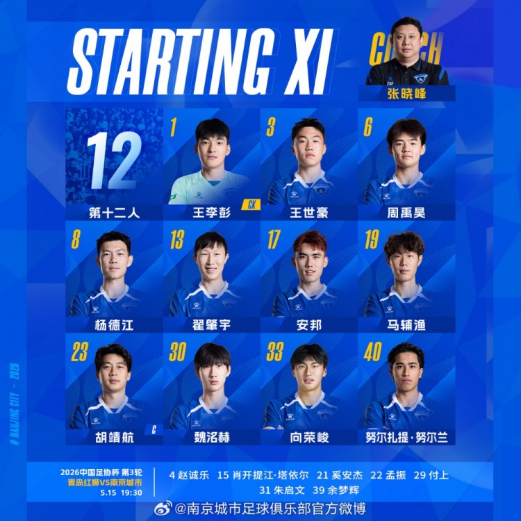 足协杯第3轮青岛红狮VS南京城市首发名单揭晓 足协杯第3轮青岛红狮VS南京城市首发名单揭晓