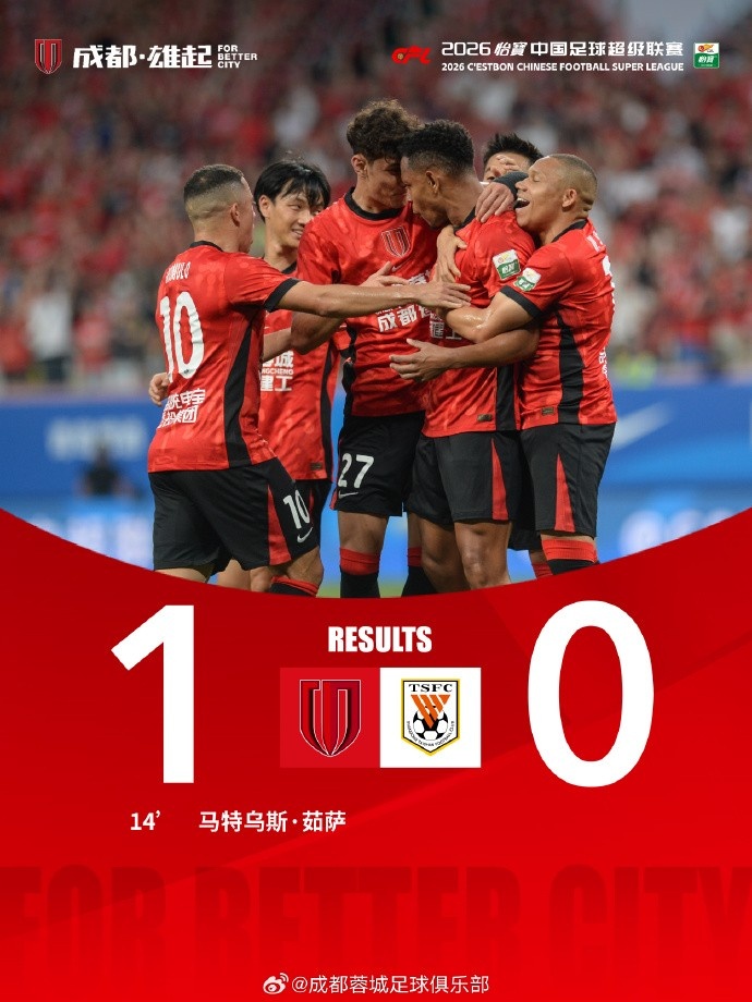 茹萨头球定乾坤 成都蓉城1-0力克山东泰山