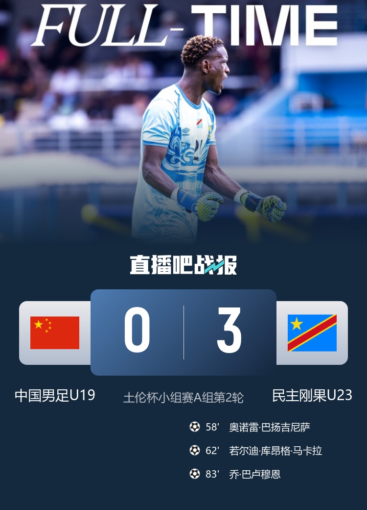 0射门0角球！U19国足土伦杯0-3完败民主刚果U23