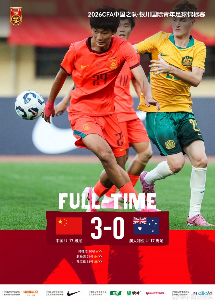 银川四国赛国少3-0再胜澳大利亚 徐正鹏闪耀却难解亚少赛替补之谜