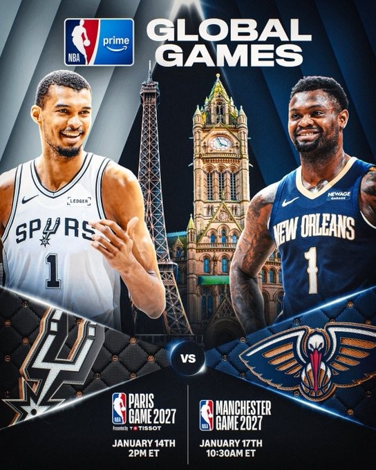 NBA官宣巴黎曼城两场全球赛 马刺鹈鹕1月海外背靠背 NBA官宣巴黎曼城两场全球赛 马刺鹈鹕1月海外背靠背