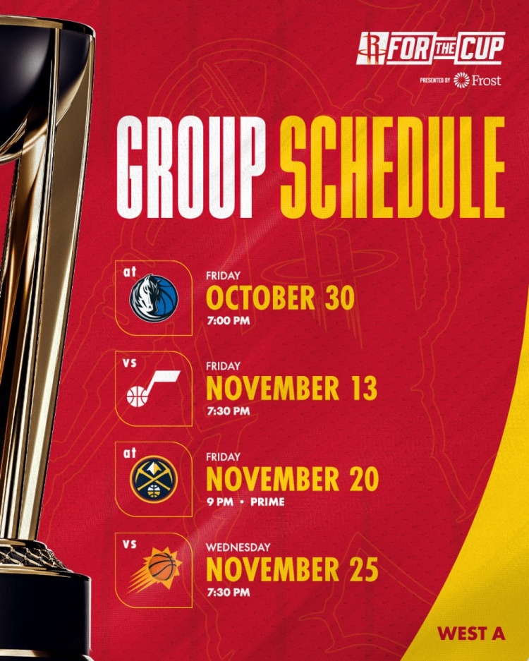 NBA杯分组赛程公布 火箭连战独行侠太阳等四强敌
